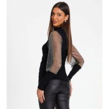 QUIZ Black Embellished Sleeve Jumper New Look