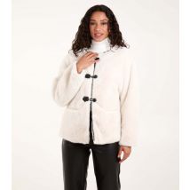 Women's Cream Collarless Faux Fur Coat Blue Vanilla New Look