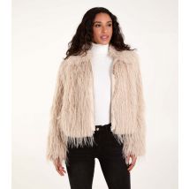 Women's Cream Textured Fur Coat Blue Vanilla New Look