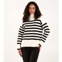 Women's White High Neck Striped Jumper Blue Vanilla New Look
