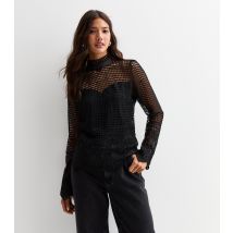 Women's Black Crochet High Neck Top Cameo Rose New Look