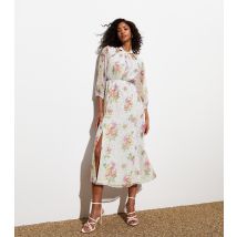 Women's White Floral Print Knot Neck Midi Dress Cutie London New Look