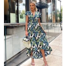 Women's Blue Leaf Print Short Sleeve Maxi Dress AX Paris New Look