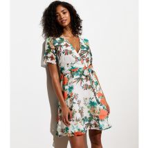 Women's White Floral Print Wrap Mini Dress Cutie London New Look