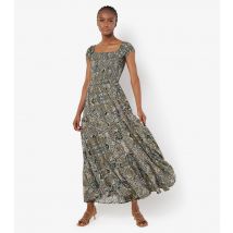 Women's Khaki Abstract Scarf Print Maxi Smock Dress Apricot New Look