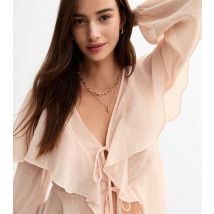 Women's Pale Pink Chiffon Ruffle Trim Tie Front Blouse New Look