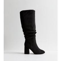 Women's Black Suedette Slouchy Knee High Boots Vegan New Look