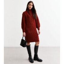 Sunshine Soul Red Cable Knit Turtle Neck Jumper Dress New Look