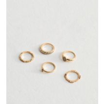 Pack of 5 Gold Tone Diamanté Rings New Look
