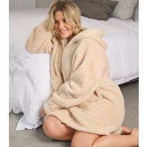 Women's Cream Borg Zip Up Oversized Hoodie Loungeable New Look