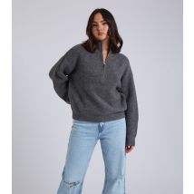Women's Grey Rib Half Zip Jumper Urban Bliss New Look
