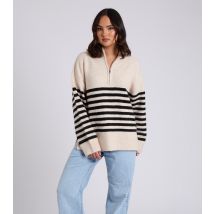 Women's Pale Beige Knit Striped Half Zip Jumper Urban Bliss New Look