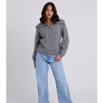 Women's Grey Cable Knit Zipped Cardigan Urban Bliss New Look