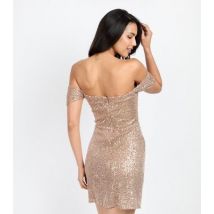 Little Mistress by Chloe Lewis Gold Sequinned Draped Mini Dress New Look