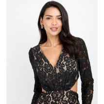 Little Mistress by Chloe Lewis Black Lace Cutout Mini Dress New Look