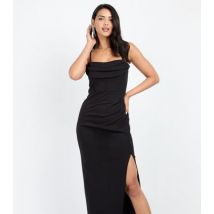 Little Mistress by Chloe Lewis Black Corset Side Split Midi Dress New Look