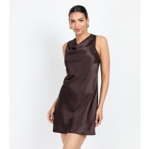 Women's Chocolate Satin Drape Neck Mini Dress Little Mistress New Look