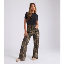 Women's Brown Leopard Denim Wide Leg Jeans Urban Bliss New Look
