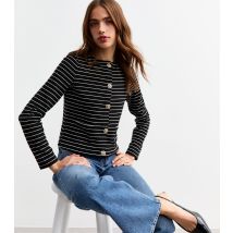 Women's Black Striped Button Detail Cardigan New Look
