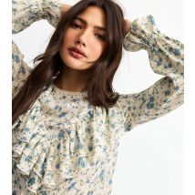 Women's White Floral Print Frill Yoke Shirt New Look
