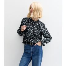 Women's Blue Floral Print Frill Yoke Blouse New Look