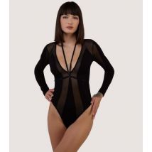 Wolf & Whistle Black Panelled Mesh Thong Bodysuit New Look