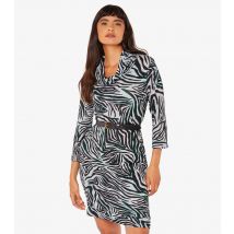 Women's Light Grey Zebra Print Cowl Neck Knit Dress Apricot New Look