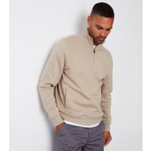 Men's Stone Slim Quarter Zip Sweatshirt Threadbare New Look