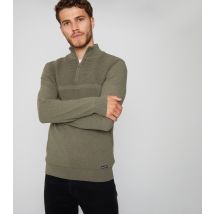 Men's Khaki Rib Knit Quarter Zip Jumper Threadbare New Look