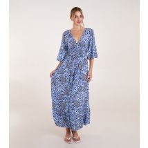 Women's Blue Abstract Elasticated Neck Shirred Waist Maxi Dress Blue Vanilla New Look