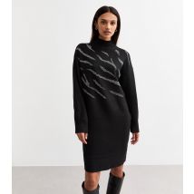 Women's Black Sequinned Zebra Pattern Jumper Dress Sunshine Soul New Look