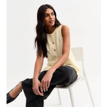 Women's Light Yellow Boucle Crew Neck Button Up Waistcoat New Look