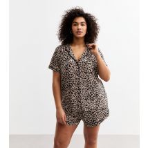 Women's Plus Size Brown Leopard Print Pyjama Set Curves New Look