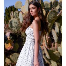 Women's White Floral Print Bandeau Dress Pink Vanilla New Look