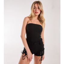 Women's Black Pinstripe Bandeau Playsuit Pink Vanilla New Look