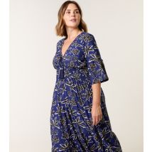 Women's Curve Navy Floral Print V-Neck Midi Dress Blue Vanilla New Look