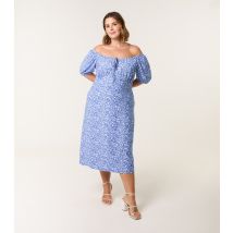 Women's Curve Blue Floral Print Midi Dress Blue Vanilla New Look