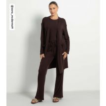 Women's by Zara McDermott Brown Knit Ribbed Wide Leg Trousers Rise New Look