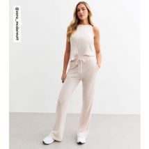 Women's by Zara McDermott Pale Pink Knit Ribbed Wide Leg Trousers Rise New Look