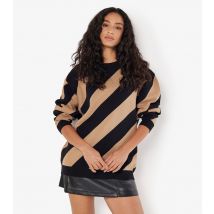 Women's Black Diagonal Stripe Jumper Apricot New Look