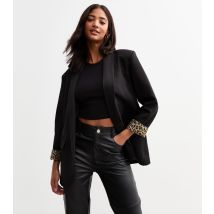 Women's Black Leopard Cuff Blazer Gini London New Look
