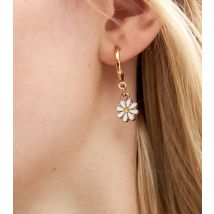 Gold Tone Daisy Charm Hoop Earrings New Look