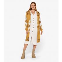 Women's Yellow Hooded Abstract Longline Cardigan Apricot New Look