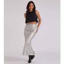 Women's Silver Faux Leather Midi Skirt Urban Bliss New Look