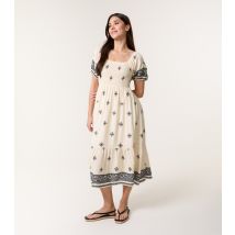 Women's Cream Border Print Midi Dress Blue Vanilla New Look