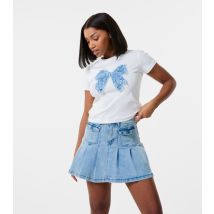 Women's Off White Bow Patchwork T-Shirt Pink Vanilla New Look