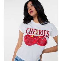 Women's White Cherry Print T-Shirt Pink Vanilla New Look