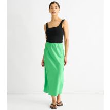 Women's Green Satin High Waist Midi Skirt Gini London New Look