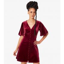 Women's Burgundy Velvet Angel Sleeve Mini Dress Apricot New Look