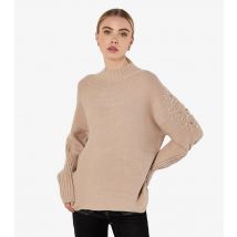 Women's Light Brown Pearl Embellished Oversized Jumper Apricot New Look